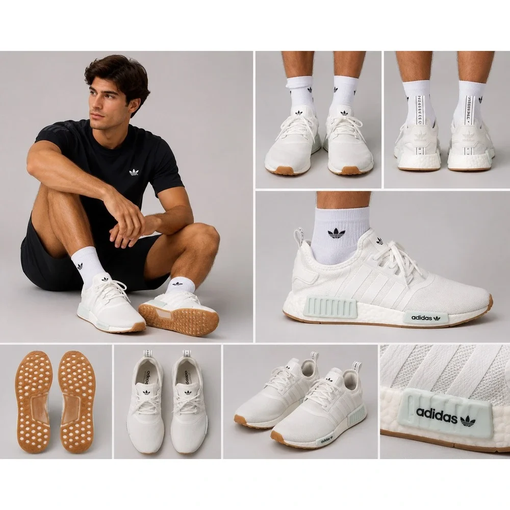 Adidas NMD_R1 Mens Sneakers White Gum GZ9260 Low Top Mesh‎ Running Shoes Size 7